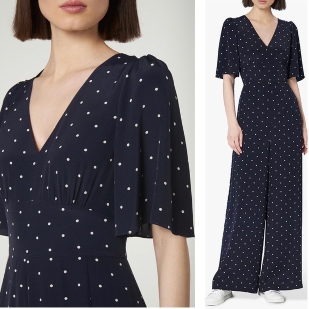 LK Bennett Diana Silk Navy Polka Dot Wide Leg Jumpsuit